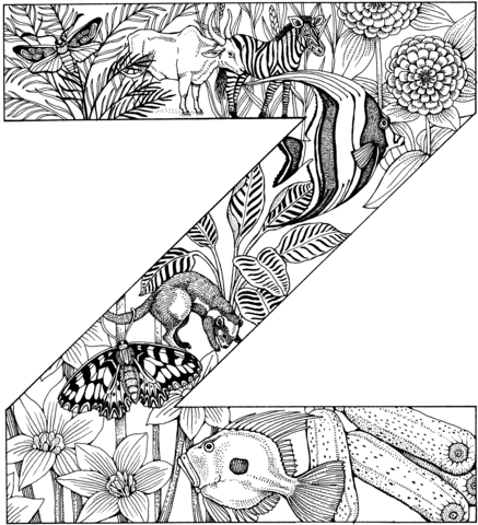 Letter Z With Animals Coloring Page